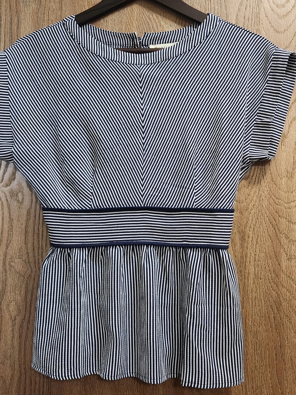 Monteau Navy and White Striped Top